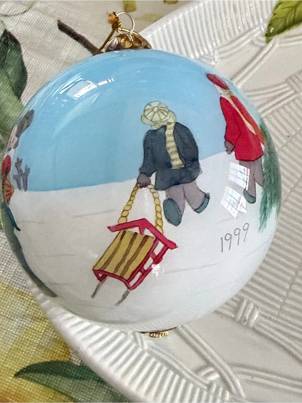 Pier one li bein had painted Holiday Snowman Glass Ornament - Light Blue
